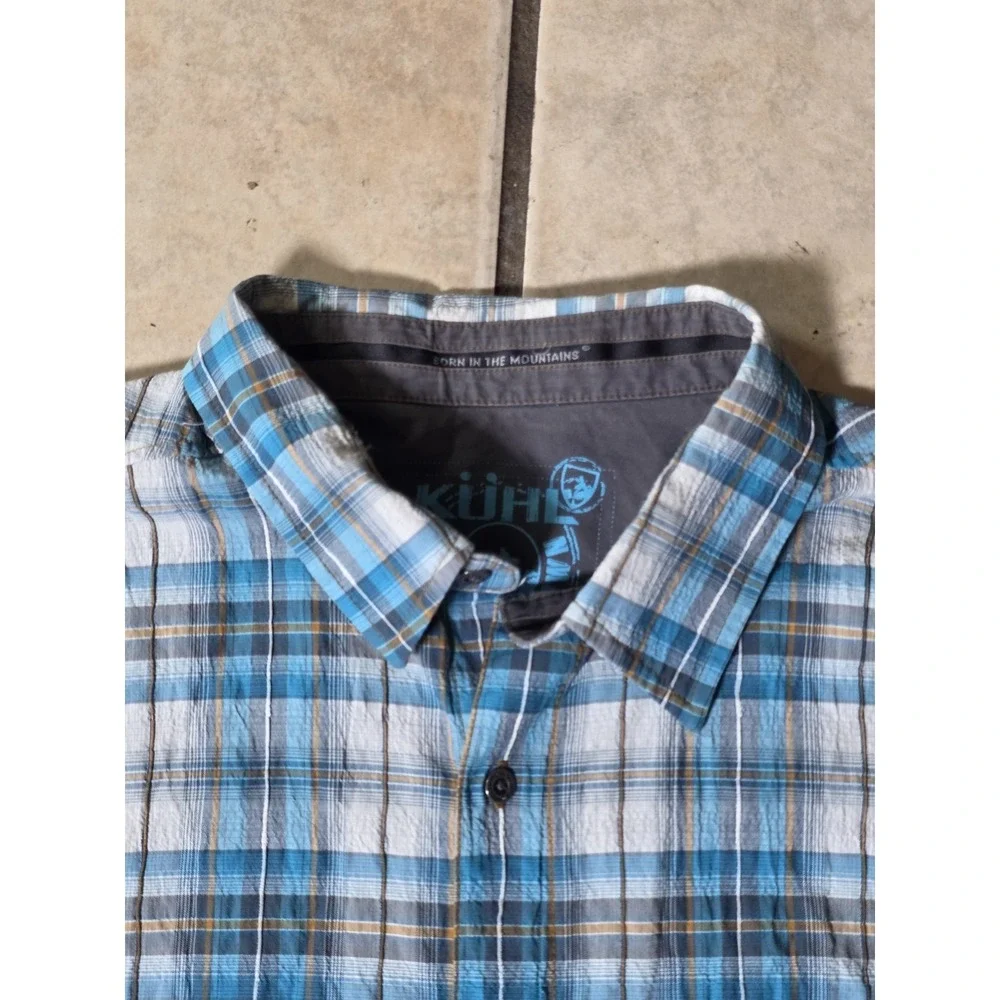 KUHL Men's Size 2XL Blue Plaid Polyester Button Up Short Sleeve Shirt - Picture 4 of 9